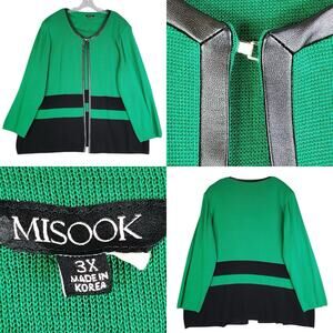 Exclusively Misook Cardigan Knit Womens Size 3X Open Front Kelly Green‎ Blazer